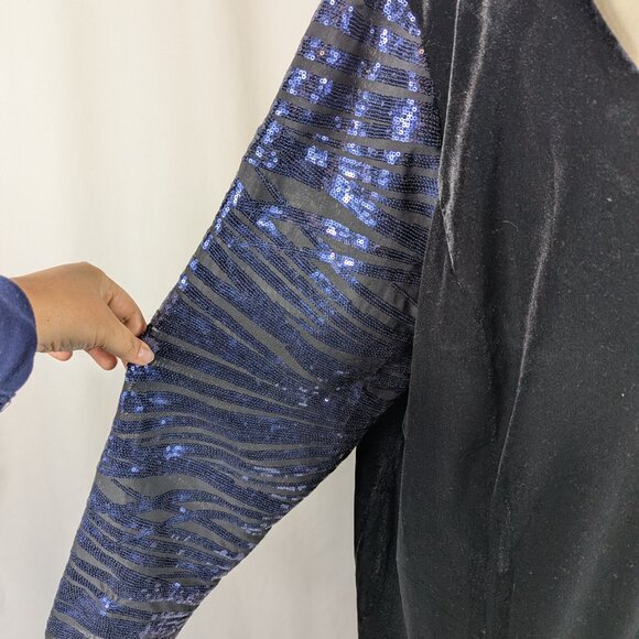Lane Bryant Dress Black Velvet Blue Sequin Sleeve V-Neck V-Back Size 28 NEW NWT - Picture 4 of 11